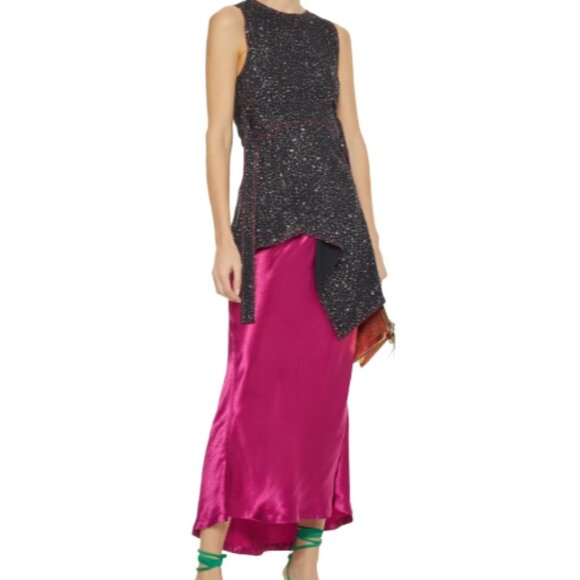NWT Seis Marjan Genevieve asymmetric glitter sparkle crepe top - Picture 6 of 16